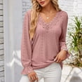 thumbnail image 4 of HomeDM Long Sleeve Shirts for Women Trendy Lace V Neck Casual Pullover Tops Loose Fit Dressy Blouses - Pink/M, 4 of 9