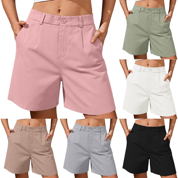 YTCAMLO Bermuda Shorts for Women Summer Trendy Flat Front Dress Shorts with Pockets Lightweight Knee Length Wide Leg Shorts