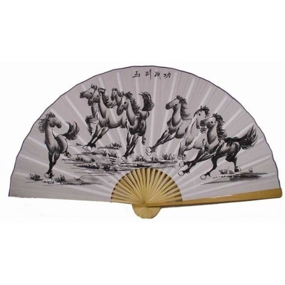 "Classic 35"" Oriental Feng Shui Wall Fan-Eight Horses"