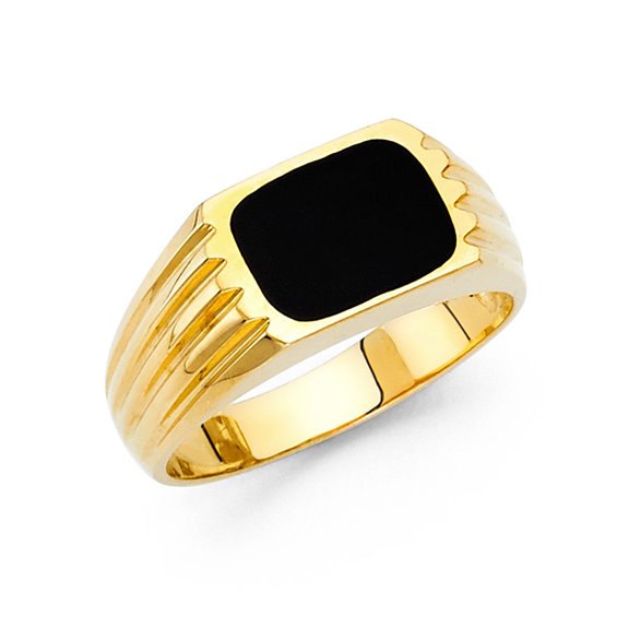 14K Solid Gold Cushion Black Onyx Ribbed shank 13 mm wide Men’s Ring (RS 9)