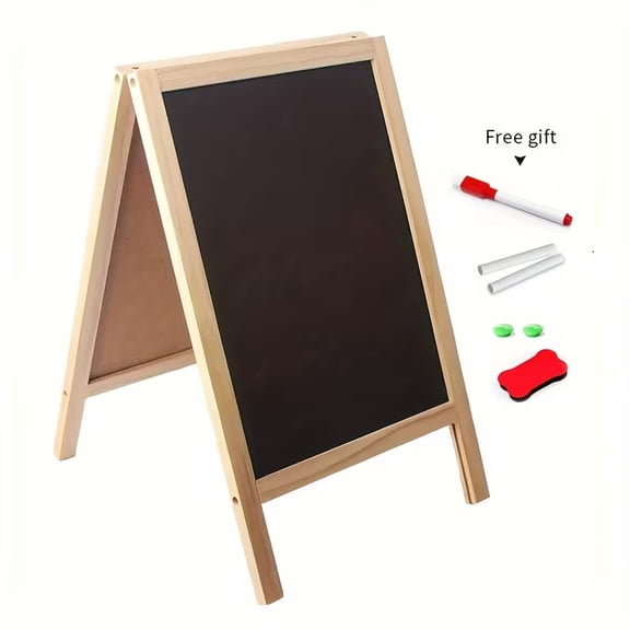 Double-Sided Foldable Wooden Easel Board Chalkboard Dry-Erase Whiteboard