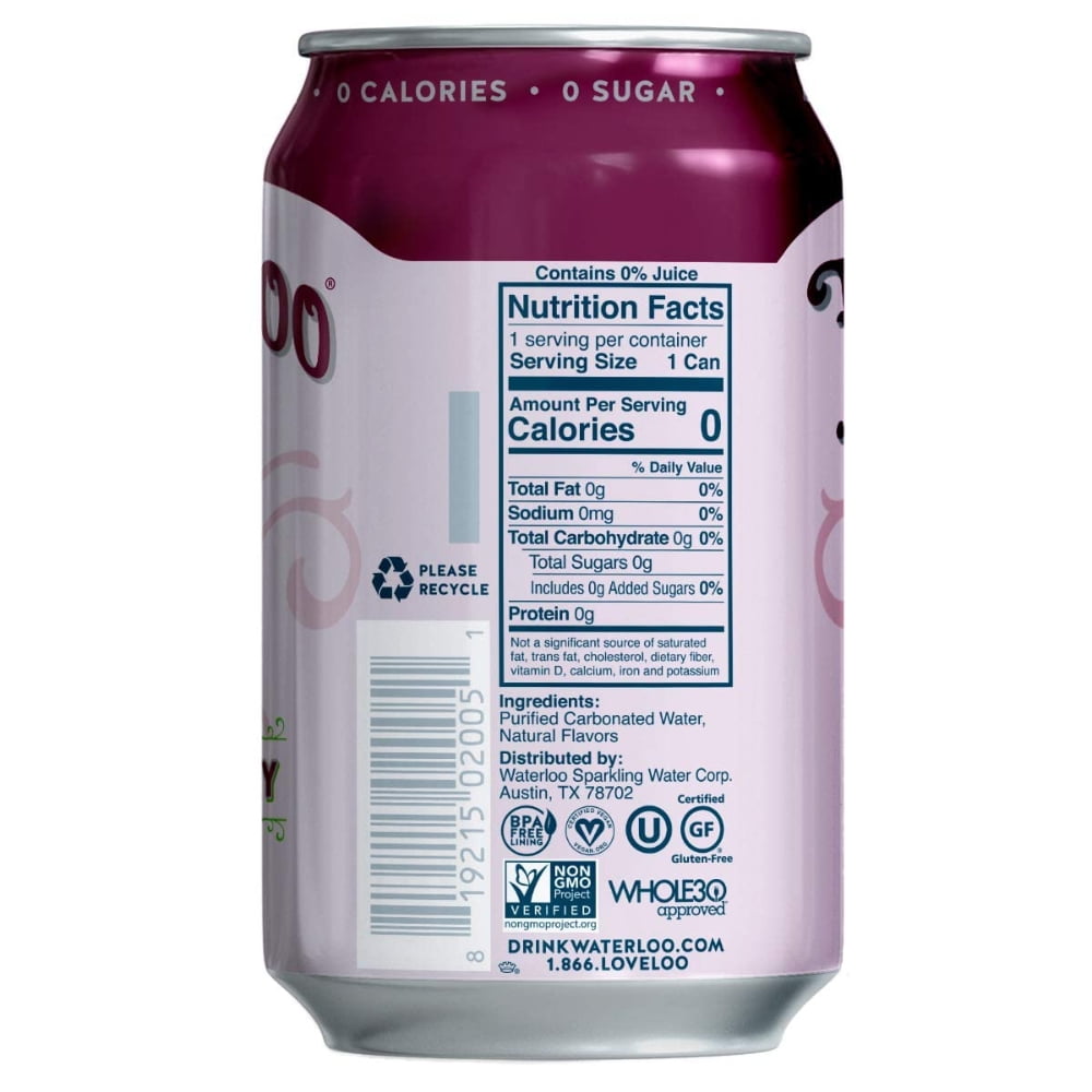 Waterloo Sparkling Water, Black Cherry Naturally Flavored, 12 Cans | Pack of 2