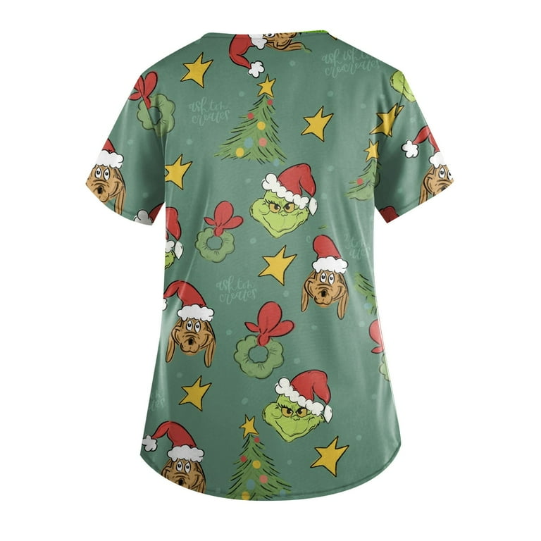 Christmas Scrubs For Women Grinch，Christmas Scrub Tops Women Xmas