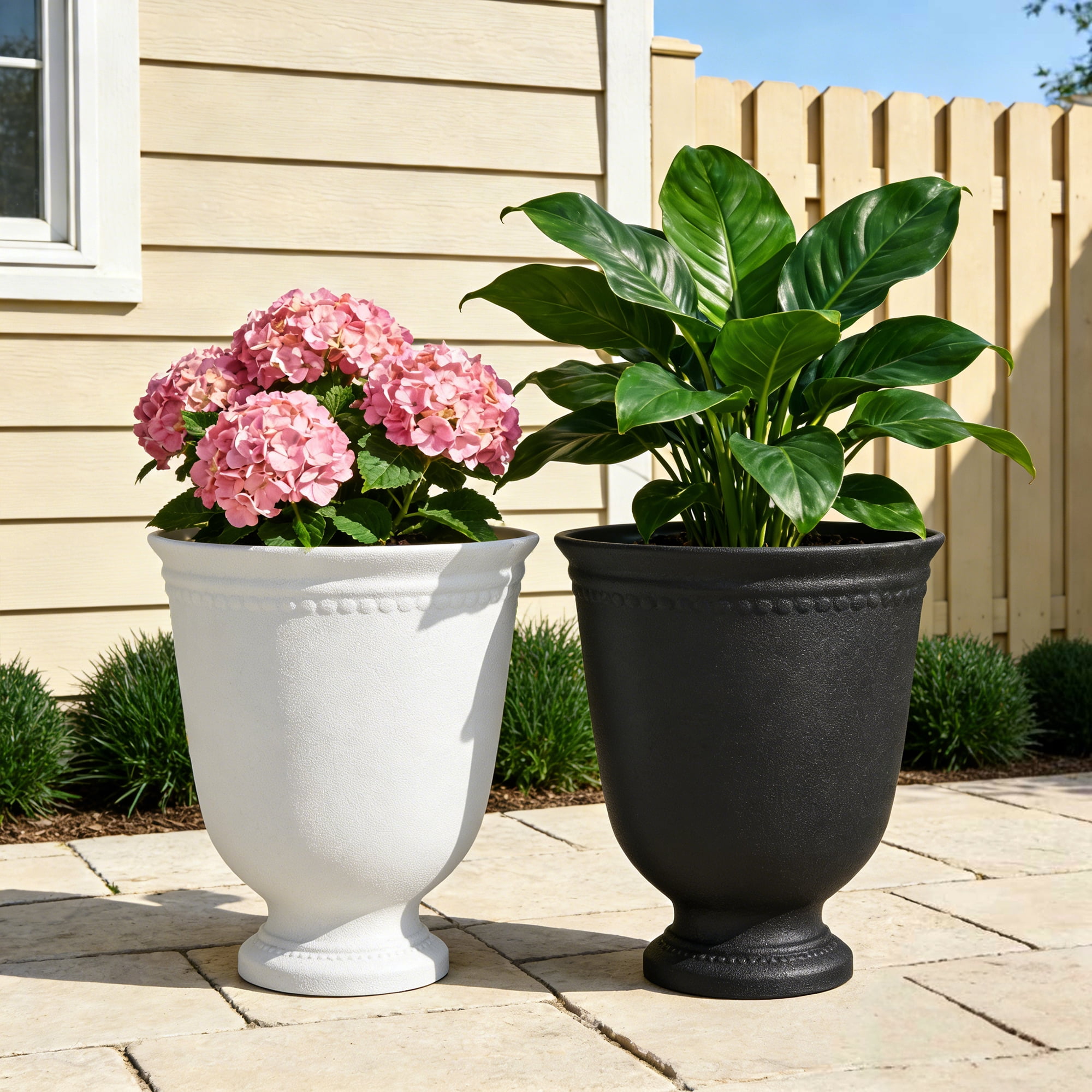 My Texas House Asti Urn Planter, 16 Inch Diameter x 18.1 Inch Height, Black, 100% Recycled Resin
