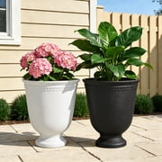 My Texas House Asti Urn Planter, 16 Inch Diameter x 18.1 Inch Height, Black, 100% Recycled Resin