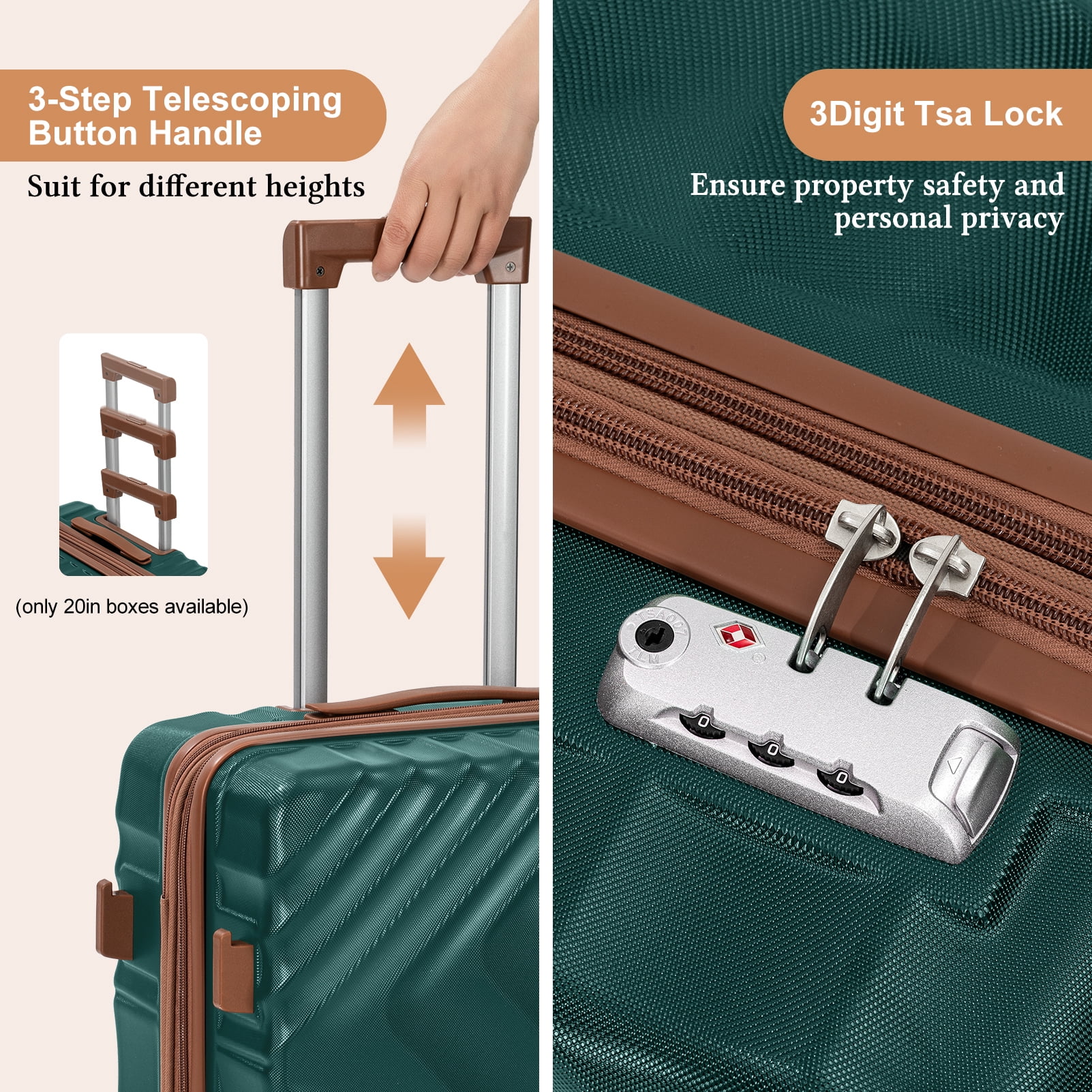 Rosamo 6 Piece Hardshell Luggage Set, Lightweight Expandable Suitcases with Spinner Wheels, TSA Lock, Durable ABSLuggage Sets for Travel；Dark Green