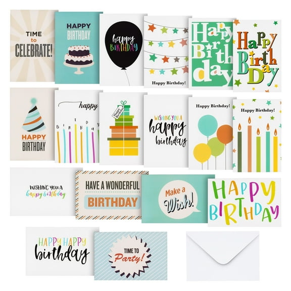 Best Paper Greetings Birthday Cards Bulk - 144 Pack, 4 x 6 In - Blank Birthday Cards & Envelopes, 18 Assorted Designs Blank Inside - Office & Personal Use