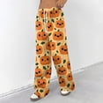 thumbnail image 2 of Wide Leg Pants for Women Halloween Pumpkin Star Print High Waist Drawstring with Side Pockets Loose Fit Lounge Pajama Pants for Relaxed Days Saffron 2XL, 2 of 3