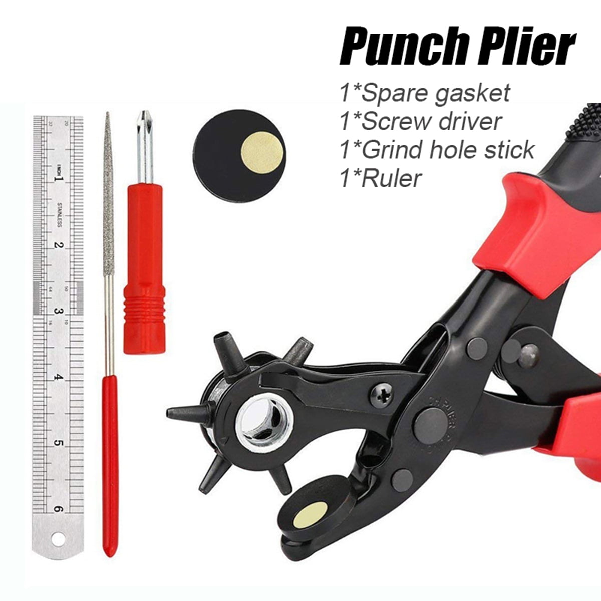 Revolving Leather Hole Punch Set Tool Pliers Belt Puncher Kit 6 Sizes Eyelets