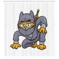 thumbnail image 3 of Ninja Cat Shower Curtain, Cartoon Design Fighter Animal Character in Asian Inspired Clothes Nursery Image, Fabric Bathroom Set with Hooks, 69"W X 84"L Extra Long, Multicolor, by Ambesonne, 3 of 3