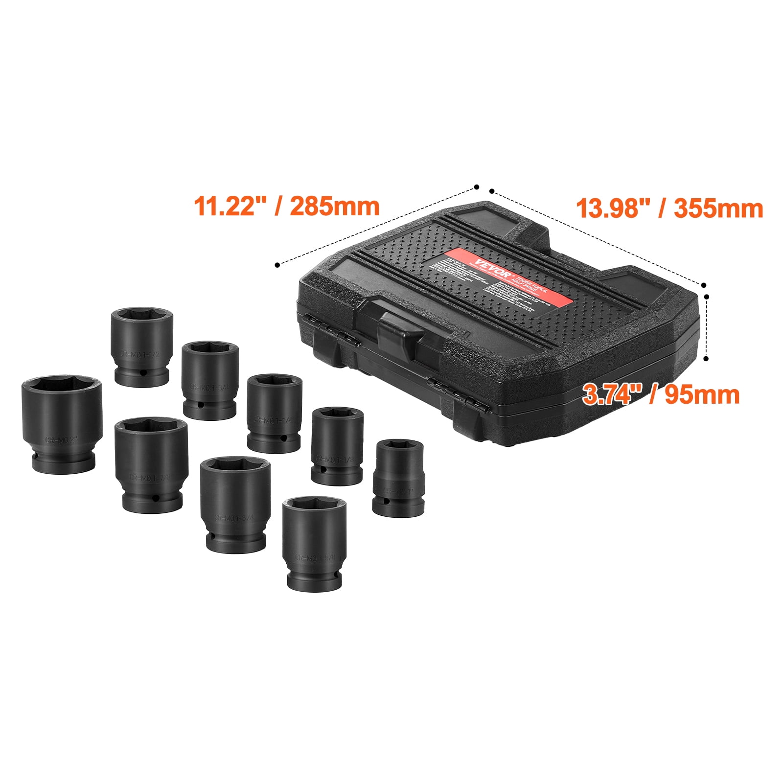 VEVOR Axle Nut Impact Socket Set, 1" Drive 6-Point 9-Piece SAE Spindle Nut Socket Set, CR-MO Heat Treated Large Socket Set with Storage Case, for Auto Repair, Removing or Installing Axle Nuts