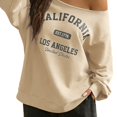 thumbnail image 3 of Arlun Women's off the Shoulder Sweatshirts Letter Graphic Oversized Long Sleeve Pullover Tops Loose Fit Soft Comfortable Casual Fashion Streetwear Fall Outfit 2026 1-Khaki XS, 3 of 5