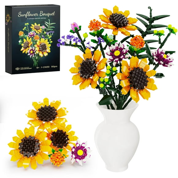 Sunflowers Bouquet Building Set, Van Gogh Art Botanical Collection Blocks Kit Compatible with Lego for Adults Women Teengirls - Gift for Valentines & Motherâ€