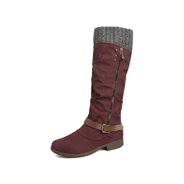 UKAP Chaussures d'Hiver pour Femmes Bottes Hautes de Marche Mode Rouge 5.5