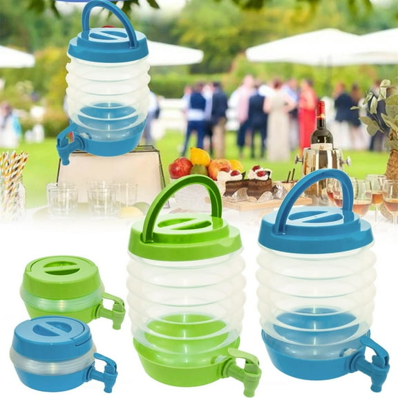 Lssam Large Drink Dispenser, Beverage Dispenser, Water Dispenser - Collapsible Plastic with Tap, Handle, Screw-Top Lid, Fridge Compatible for Cocktails, Infused Beverages & Soft Drink - Ideal for BBQ