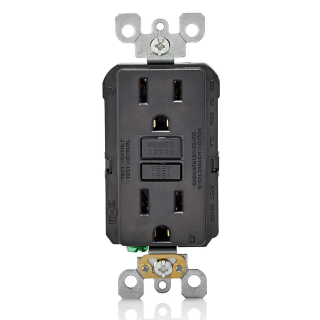 Salida GFCI Leviton de 15 amperios, autocomprobación, no es resistente a manipulaciones, color negro