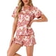 thumbnail image 4 of INSPIRAR CHIC Ropa de descanso para mujeres, pijama de verano con camisa de botones y pantalones cortos, color rosa claro, 4 of 6