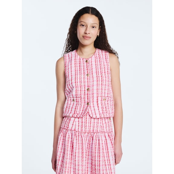 Free Assembly Women's and Women's Plus Sleeveless Button Front Tweed Shell, Sizes XS-4X