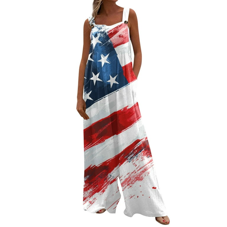 4th of July Women's Jumpsuit Plus Size,Stars and Stripes Romper