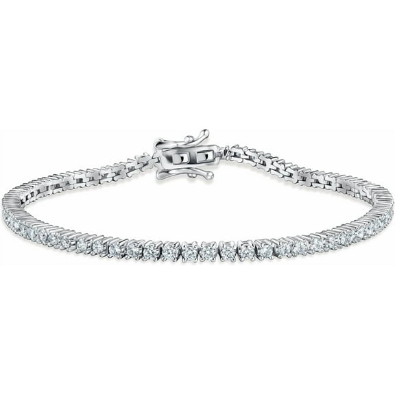 Mangal Jewels 925 Sterling Silver 2mm Cubic Zirconia Tennis Bracelet - Size 6 inch | Elegant Gold-Finish Bracelet for Women | Size 6.0–7.5 Inch