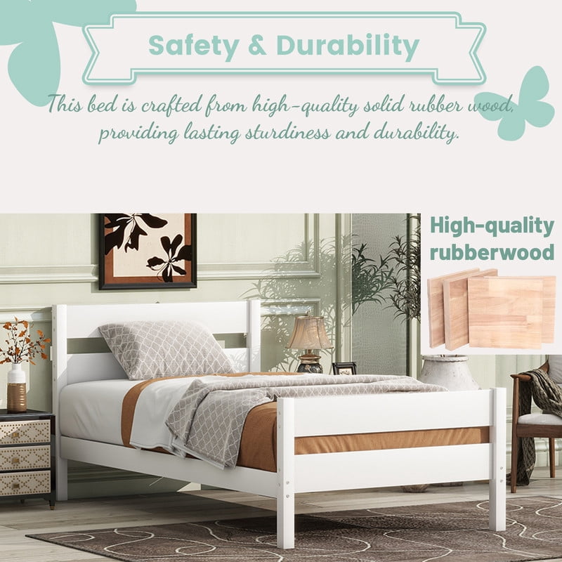 Mirightone Twin Platform Bed with Headboard & Footboard, Twin Wood Bed Frames for Teens, Adults, White