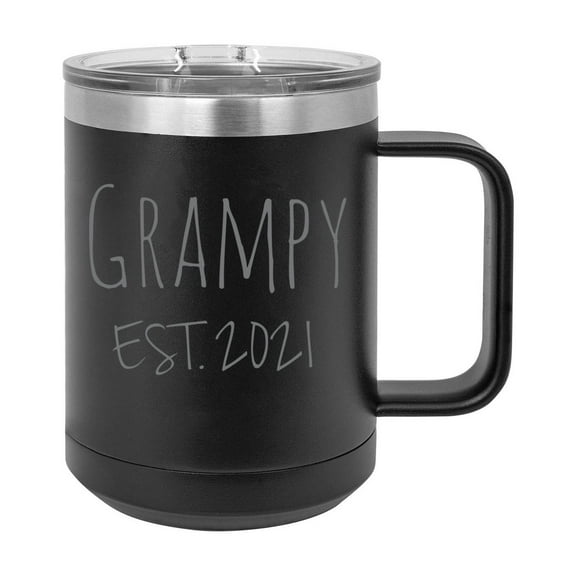 Grampy Est. 2021 Established Stainless Steel Vacuum Insulated 15 Oz Engraved Double-Walled Travel Coffee Mug with Slider Lid
