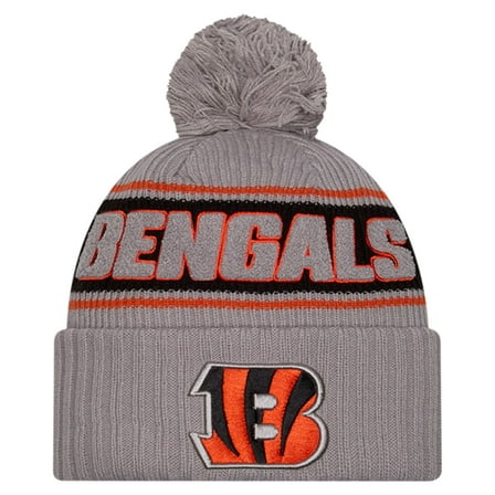 Men's New Era  Gray Cincinnati Bengals 2024 Sideline Sport Cuffed Knit Hat with Pom