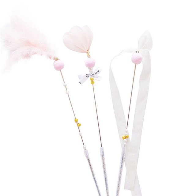 Cat Teaser Stick Cute 3PCS Fake Feather Soft Cat Wand Toy Pet Interactive Toy