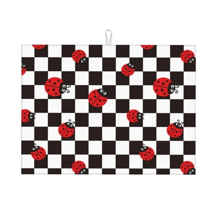 

Zeuib Ladybugs Of Black And White Checkers Dish Drainer Kitchen Counter Kitchen Drying Mat Heat Resistant Drainer Mats Easy to Clean Dish Rack Pad