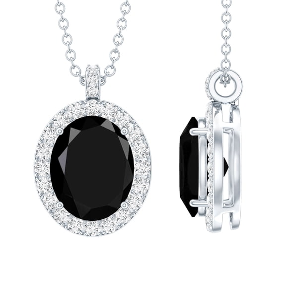 Rosec Jewels Lab Grown Black Diamond Pendant with Diamond Halo for Women - AAAA Grade, 925 Sterling Silver