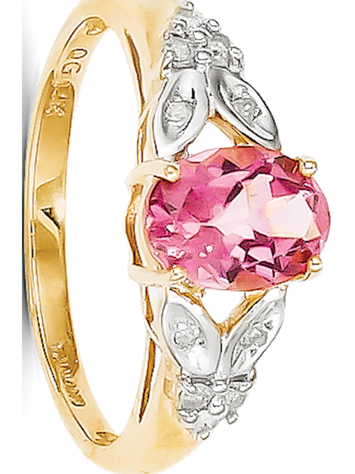 14k Yellow Gold Pink Tourmaline & Diamond Ring by
