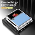 thumbnail image 6 of MonsDirect for 6.7 inch Samsung Galaxy Z Flip 3 5G 2021 Case with A Capacitance Pen, Two Hinge Protection Plating PC Frame Leather Grain Shockproof with S Pen Holder for Galaxy Z Flip 3, Silver Blue, 6 of 7