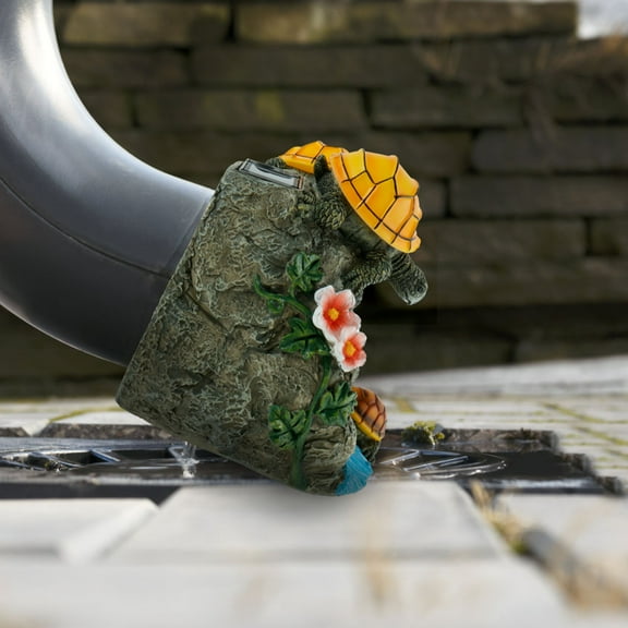 Turtle Gutter Downspout Extension Decoration Resin Solar Downspout Extension Statue Weatherproof Decorative Gutter Downspout Splash Block with Light for Garden Yard Patio