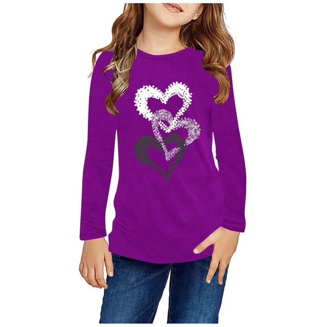 RXIRUCGD Chemises à Manches Longues pour Filles, Col Rond Mignon, Blouses Décontractées Élégantes (Violet, Taille : 7 Ans)