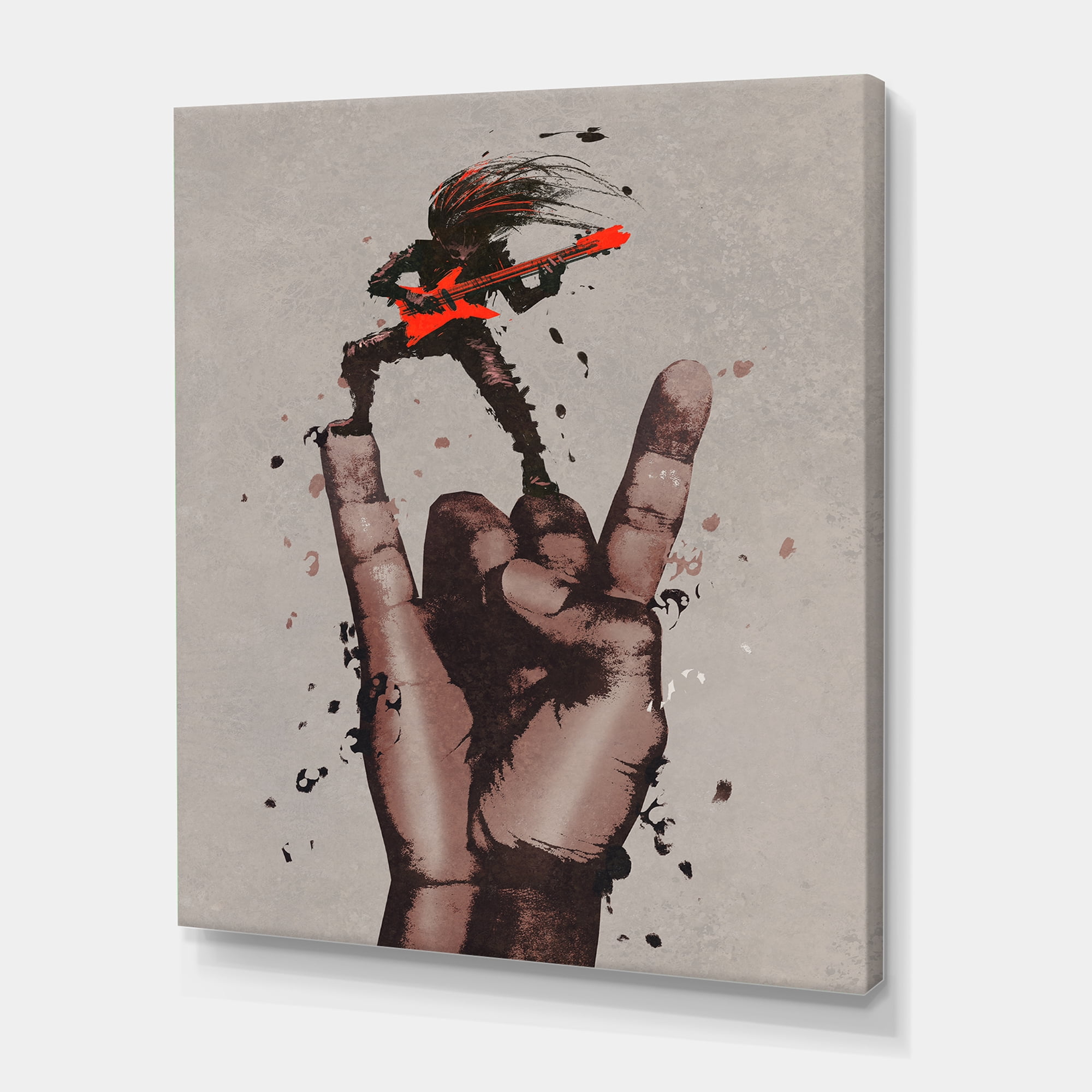 Designart ' The Guitarist On Rock and Roll Sign ' Modern Canvas Wall Art Print