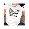 thumbnail image 1 of Women's Vintage-Inspired Casual T-Shirt with Elegant Butterfly & Floral Print, Round Neck, Short Sleeve - Easy Care Polyester, Perfect for Summer, 1 of 7