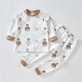 thumbnail image 2 of Odeerbi Toddler Boys Girls Pajama Sets Soft Cotton Long Johns Cartoon Printed Base Layer Set Thermal Underwear Set Casual Collar Long Sleeve Tops Printed Long Pants Outfit Sets Brown, 2 of 4