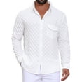 thumbnail image 1 of Camisa de hombre de cuadros texturizada Inspire Chic, camisa casual de manga larga con bolsillo, talla XL, blanca, 1 of 6