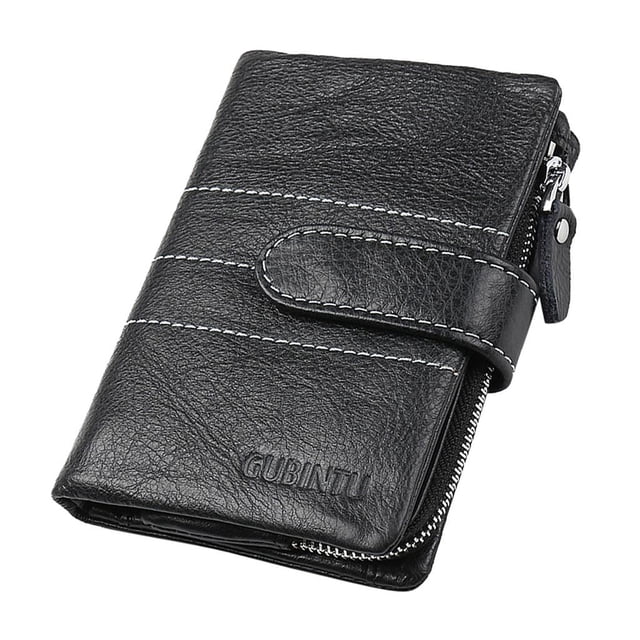 Monedero con cremallera para hombre de cuero PU grande negro Portatarjetas de identificación jinwen Mens billetera