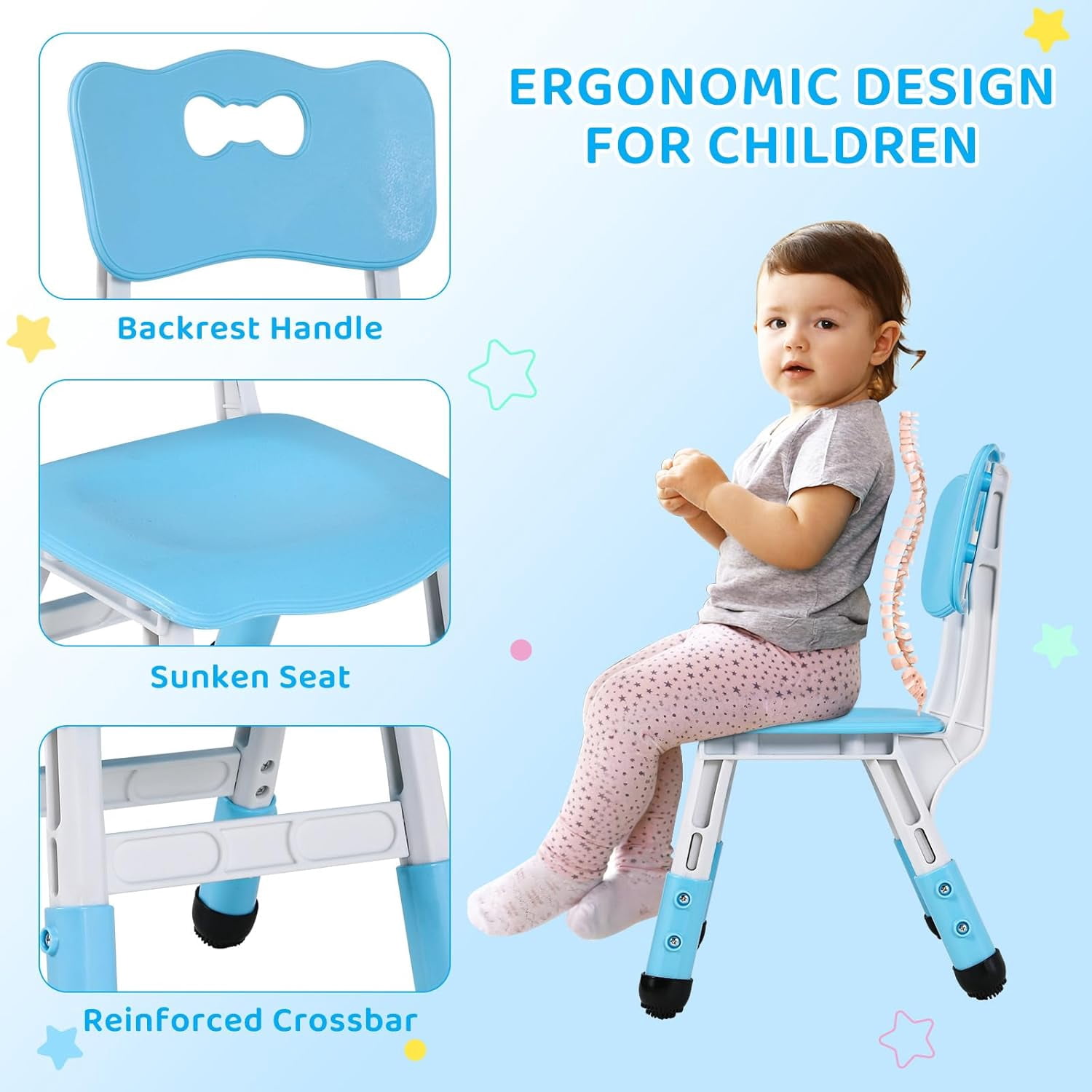 Pirecart Kids Table and 6 Chairs Set for Ages 2-10, Height Adjustable Children Arts & Crafts Table with Graffiti Desktop, Blue