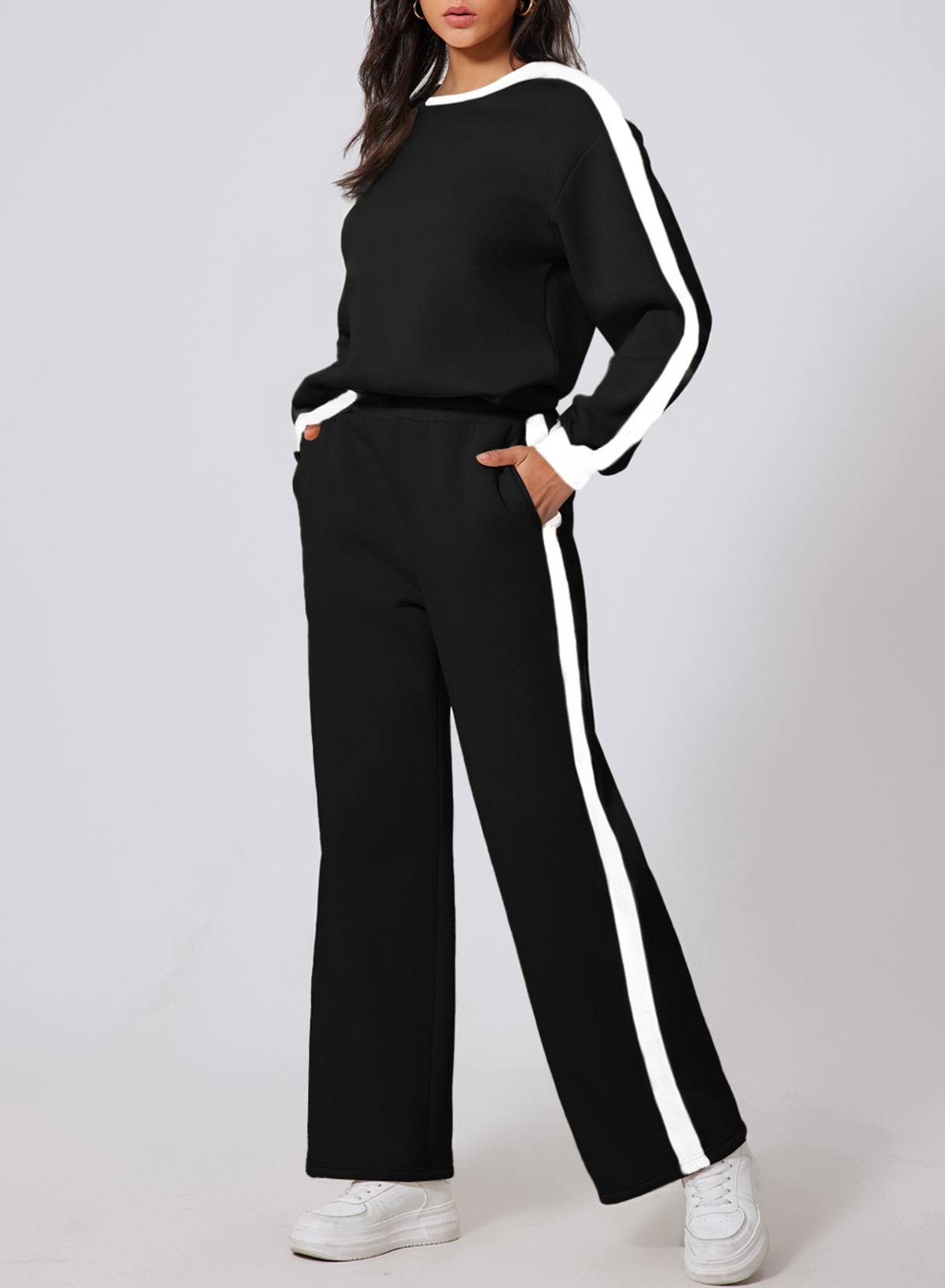 SHEWIN Women's 2-Piece Fleece Sweatsuit Set photo 5