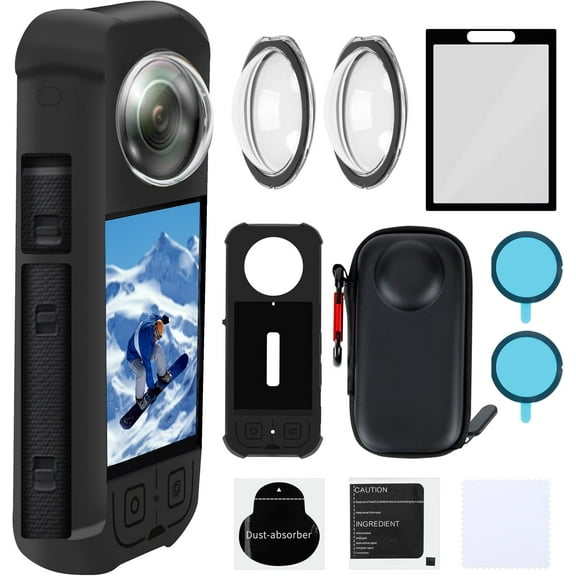 Camera Protective Accessories Kit for Insta 360 X3 Include Silicone Cover/Screen Protectors/Camera Case(with Buckle)/Front Behind Lens Guard