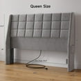 thumbnail image 2 of Ergonomic Upholstered Headboard Queen Size w/Charging Station, Linen Wingback Headboards w/Storage Pocket, Queen Headboard Only, Bed Frame Adapters, Sturdy Stable Solid Wood Bed Head Board, Beige, 2 of 8