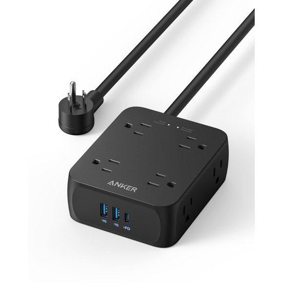 Anker regleta con puertos USB, 5 pies, protector contra sobretensiones (2000J), extensor de 8 salidas con 2 puertos USB A y 1 puerto USB C, funciona