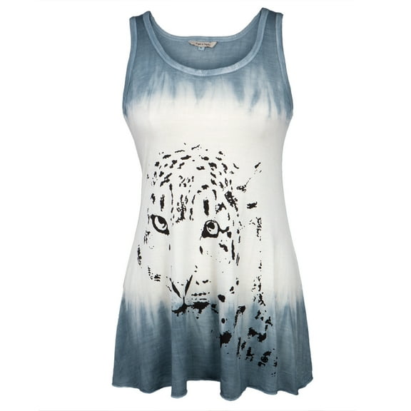 Tiger Profile Blue Tie-Dye Juniors Tank Top - Medium