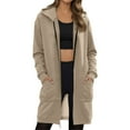 thumbnail image 2 of Plus Size Long Fleece Hoodies for Women Zip Up Long Sleeve Fleece Hooded Jacket Oversized Tunic Sweatshirt with Pockets Fall 2025 Casual Street Style Outfits​ Khaki M, 2 of 6