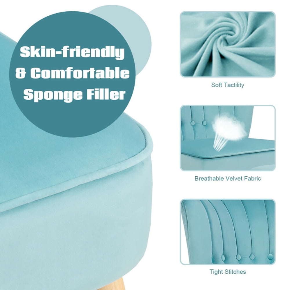 Finihen Velvet Accent Chair, Modern Accent Chair Ottoman Set with Footstool, Thickly Padded, for Living Room, Bedroom, Turquoise