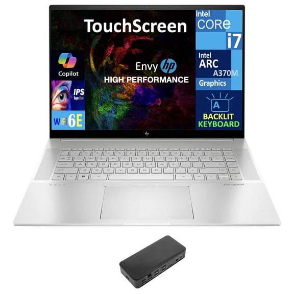 HP Envy HIGH PERFORMANCE Laptop 16.0in Touchscreen IPS WQXGA Display (Intel i7-13700H, 32GB DDR5, 2TB PCIe SSD, Intel ARC A370M, Backlit KB, 2 Thunderbolt 4, WiFi 6E, Webcam, Win 11 Pro) w/USB-C Dock