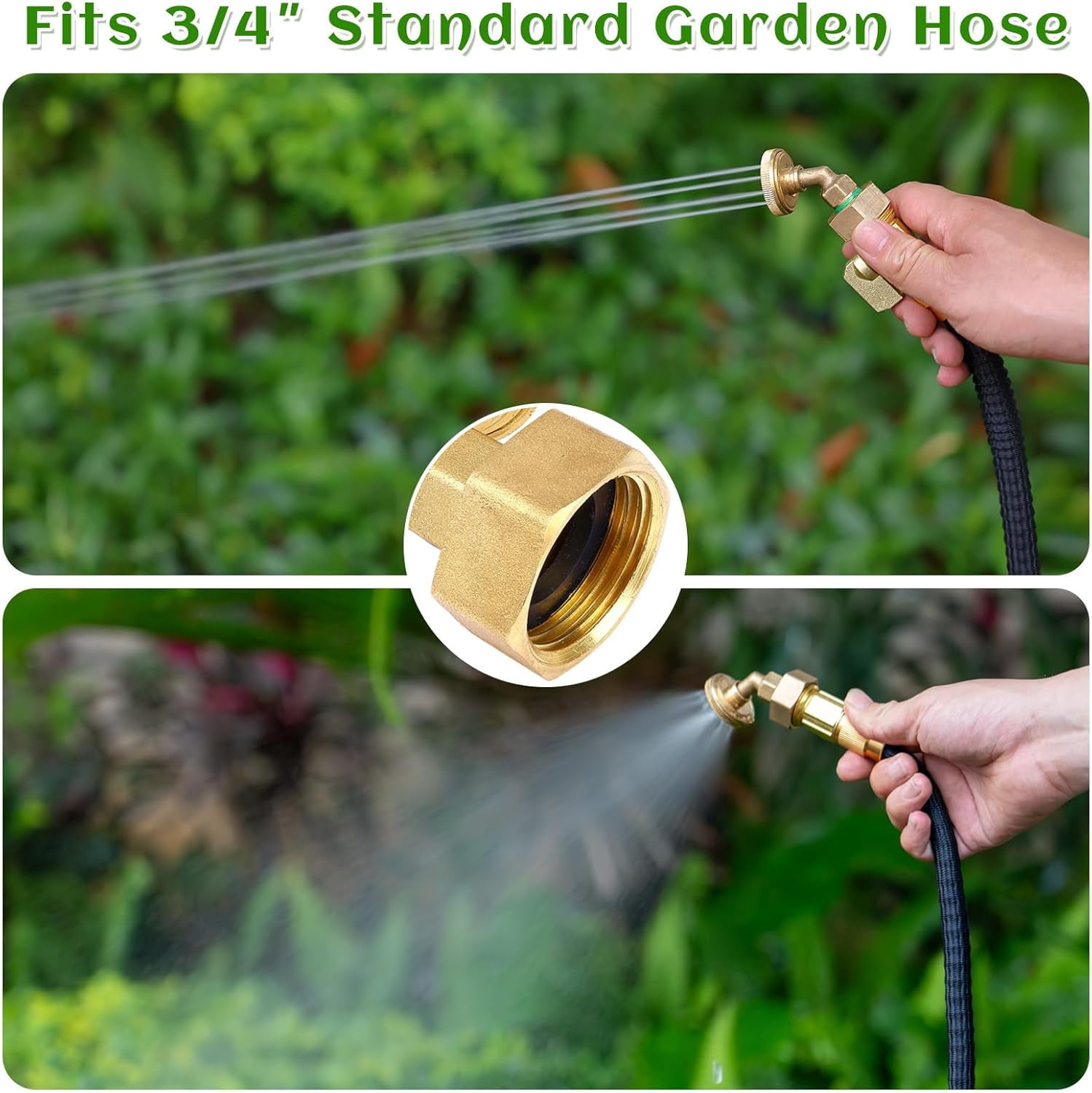 Brass Hose Nozzle & 8-Hole Garden Hose Mister Nozzle Set, Heavy Duty, Adjustable Spray & High-Pressure Jet