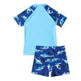 thumbnail image 2 of Toddler Boys Bathing Suit Cartoon Short Sleeve Quick Dry Swim Shirt and Swim Trunks for Boys 2 Piece UPF 50+ Set,Blue,7Y, 2 of 5